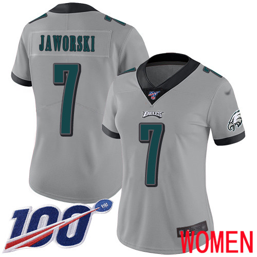 Women Philadelphia Eagles #7 Ron Jaworski Limited Silver Inverted Legend NFL Jersey 100th Season Football->nfl t-shirts->Sports Accessory